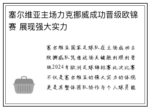 塞尔维亚主场力克挪威成功晋级欧锦赛 展现强大实力