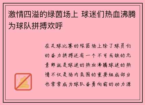 激情四溢的绿茵场上 球迷们热血沸腾为球队拼搏欢呼